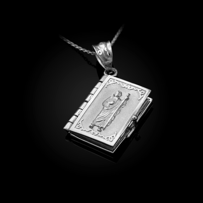 Sterling Silver Judaic 10 Commandments 3D Jewish Bible Necklace