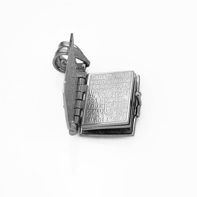 Sterling Silver Judaic 10 Commandments 3D Jewish Bible Necklace