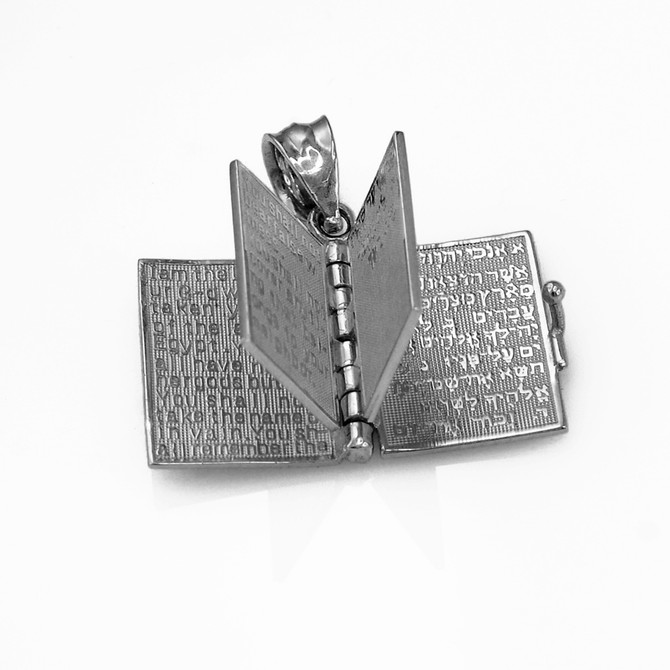 Sterling Silver Judaic 10 Commandments 3D Jewish Bible Necklace