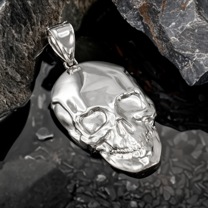 Polished Sterling Silver Mens Skull  Pendant