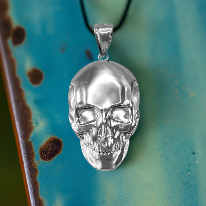 Polished Sterling Silver Mens Skull  Pendant