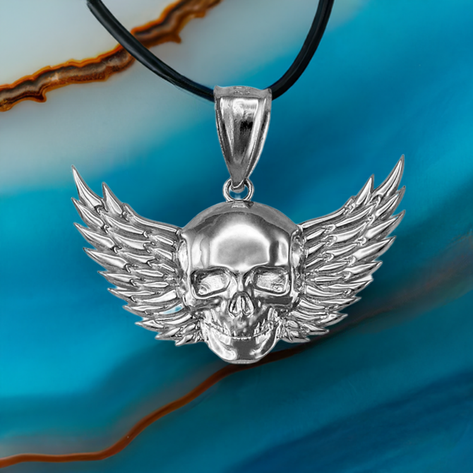 Sterling Silver Winged Skull Pendant