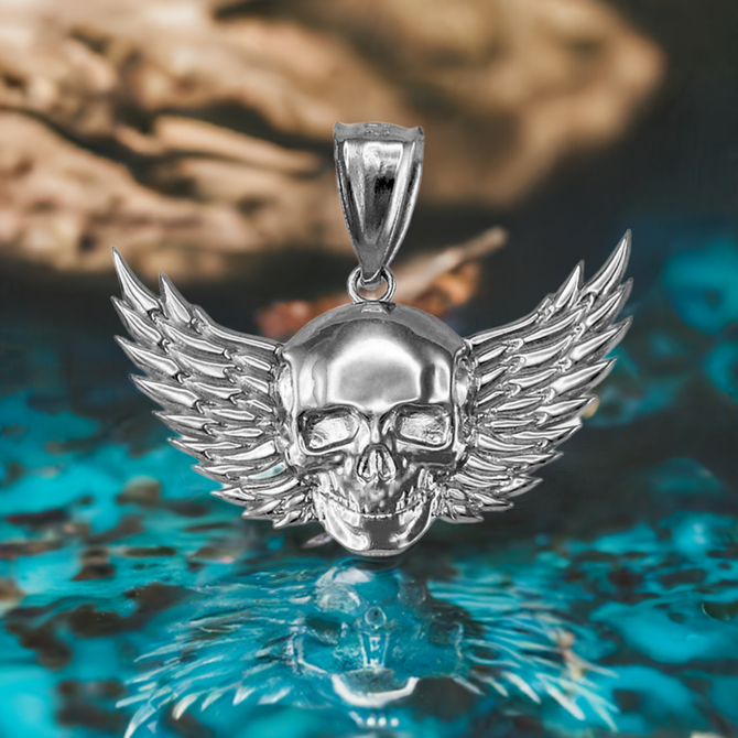 Sterling Silver Winged Skull Pendant