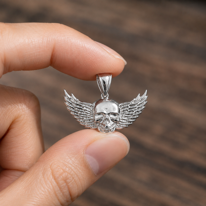 Sterling Silver Winged Skull Pendant