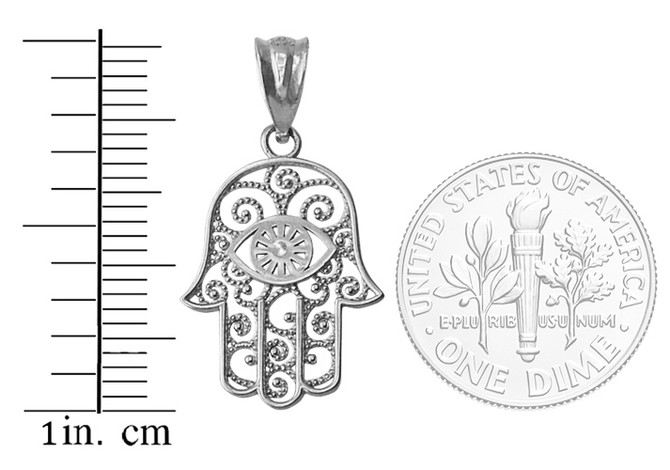 Sterling Silver Filigree Hamsa Evil Eye Charm Necklace