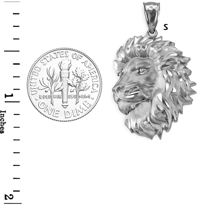 Sterling Silver Lion Face Sparkle Cut Pendant (S/L)