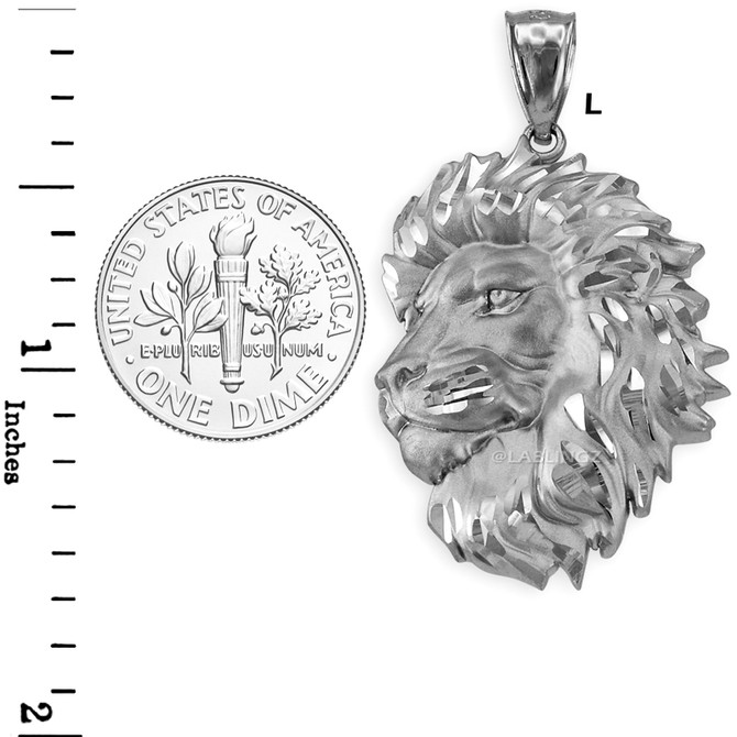 Sterling Silver Lion Face Sparkle Cut Pendant (S/L)