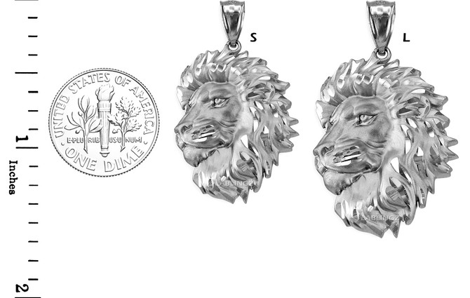 Sterling Silver Lion Face Sparkle Cut Pendant (S/L)