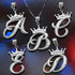 Sterling Silver Cursive Letter Initial DC Crown Pendant Necklace