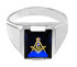 Sterling Silver Freemason Blue CZ Square & Compass Masonic Mens Ring