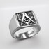 Sterling Silver Masonic Square and Compass Signet Ring Freemason Polished Band