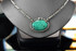 Silver Ouroboros Tail-Biting Snake Coiled Chain Necklace with Oval Turquoise Gemstone