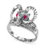 Sterling Silver Rams Head Red CZ Textured Ring