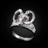 Sterling Silver Rams Head Red CZ Textured Ring