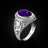 Sterling Silver Om (Aum) Mantra Oval Amethyst Cabochon Yoga Ring
