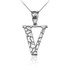 Sterling Silver Nugget Initial Letter "V" Pendant Necklace