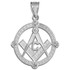 Sterling Silver Freemason Round Masonic CZ Pendant Necklace