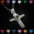 Sterling Silver Claddagh Celtic Cross CZ Birthstone Pendant Necklace