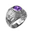 Sterling Silver US Marines USMC Birthstone Ring