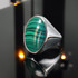 Polished Sterling Silver Green Malachite Gemstone Bold Statement Ring