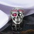Bold Sterling Silver Sugar Skull Statement Ring with Multicolor CZ Red and Pirate Black Eye Patch Stones