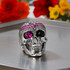 Bold Sterling Silver Sugar Skull Statement Ring with Multicolor CZ Red and Pirate Black Eye Patch Stones