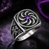 Oxidized Silver Armenian Eternity Khachkar Cross Amethyst Purple CZ February Birthstone Ring