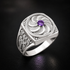Polished Silver Armenian Eternity Khachkar Cross Amethyst Purple CZ February Birthstone Ring