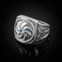 Polished Silver Armenian Eternity Khachkar Cross Aquamarine Light Blue CZ March Birthstone Ring