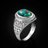 Sterling Silver Jerusalem Cross Blue Copper Turquoise Statement Ring