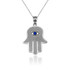Sterling Silver Hamsa Blue CZ Evil Eye Pendant Necklace