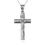 Sterling Silver  Woodgrain Rope Cross Pendant Necklace