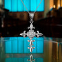 Sterling Silver Fleur de Lis Cross Pendant Necklace