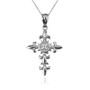 Sterling Silver Fleur de Lis Cross Pendant Necklace