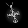 Open Heart CZ Cross Sterling Silver Pendant Necklace