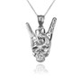 Rock On Skull Sterling Silver Pendant Necklace