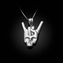 Rock On Skull Sterling Silver Pendant Necklace