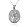 Sterling Silver Jesus Christ Oval Medallion Satin DC Pendant Necklace