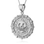 Sterling Silver  Aztec Coin Caribbean Pirates Skull Pendant Necklace