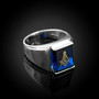 Sterling Silver Freemason Blue CZ Square & Compass Masonic Mens Ring