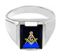 Sterling Silver Freemason Blue CZ Square & Compass Masonic Mens Ring