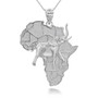 Sterling Silver Africa Map Elephant Pendant Necklace