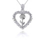 Sterling Silver Heart Rose Pendant Necklace