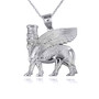 Sterling Silver Ancient Assyrian God Lamassu Winged Bull Pendant Necklace