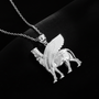 Sterling Silver Ancient Assyrian God Lamassu Winged Bull Pendant Necklace