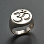 Sterling Silver Om Symbol Signet Men's Meditation Yoga Statement Ring