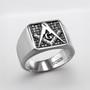 Sterling Silver Masonic Square and Compass Signet Ring Freemason Polished Band