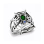 Sterling Silver Women’s Spiderweb Twisted Rope Ring with Genuine Emerald and Tanzanite Gemstone