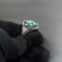 Sterling Silver Ouroboros Tail-Biting Snake African Turquoise Oval Gemstone Ring