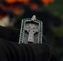 Solid Sterling Silver Celtic Cross Luxury Dog Tag Pendant with Green and Clear CZ Stones